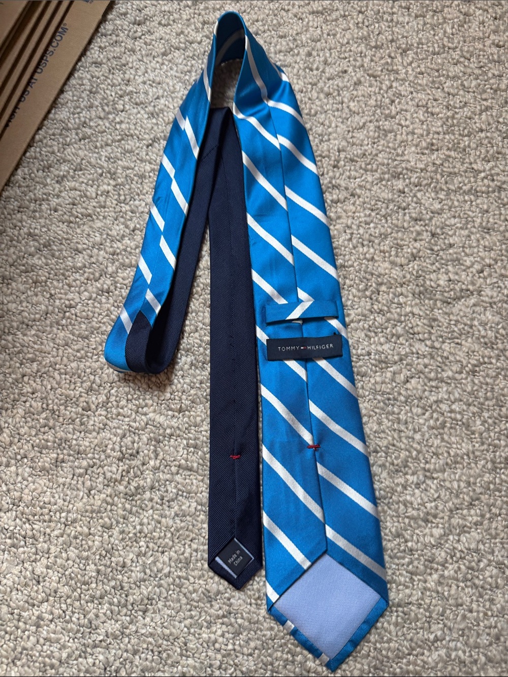Tommy Hilfiger Bright Blue and White Diagonal Stripe Silk Tie